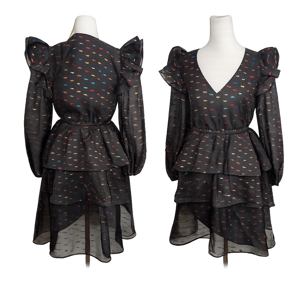 Levi Lurex woven metallic thread chiffon  designer Dress Small NWT retail $368